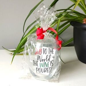 Brand New Custom Made Festive Clear Giftable Stemless‎ Wine Glass